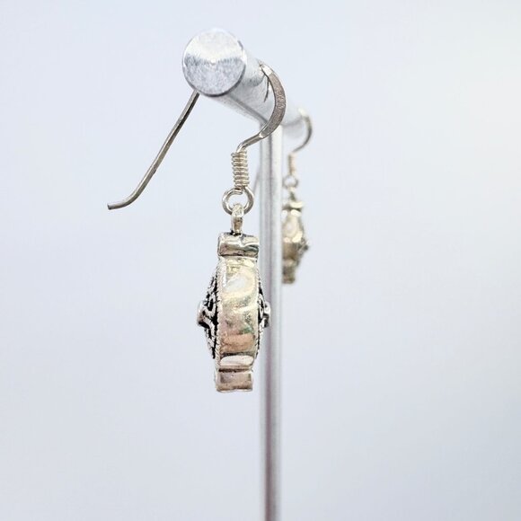 Sterling Silver 925 Marcasite Scroll Design Dangle Earrings Size 1.25" Length - Picture 5 of 10